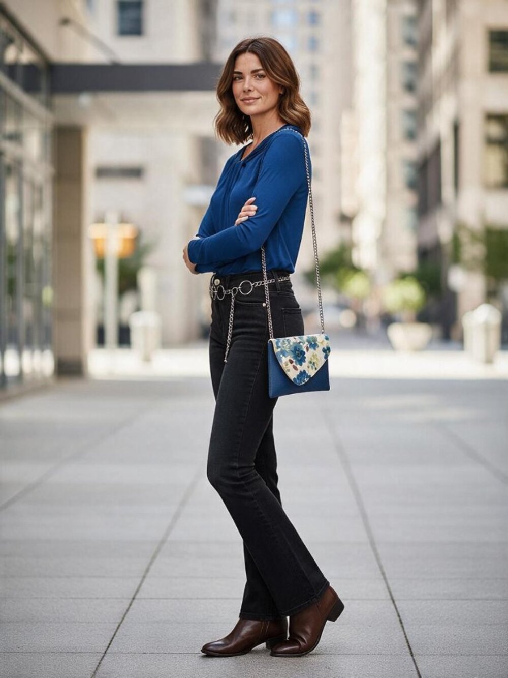 Kenneth Cole Reaction Royal-Blue Twist Neck Long Sleeve Blouse